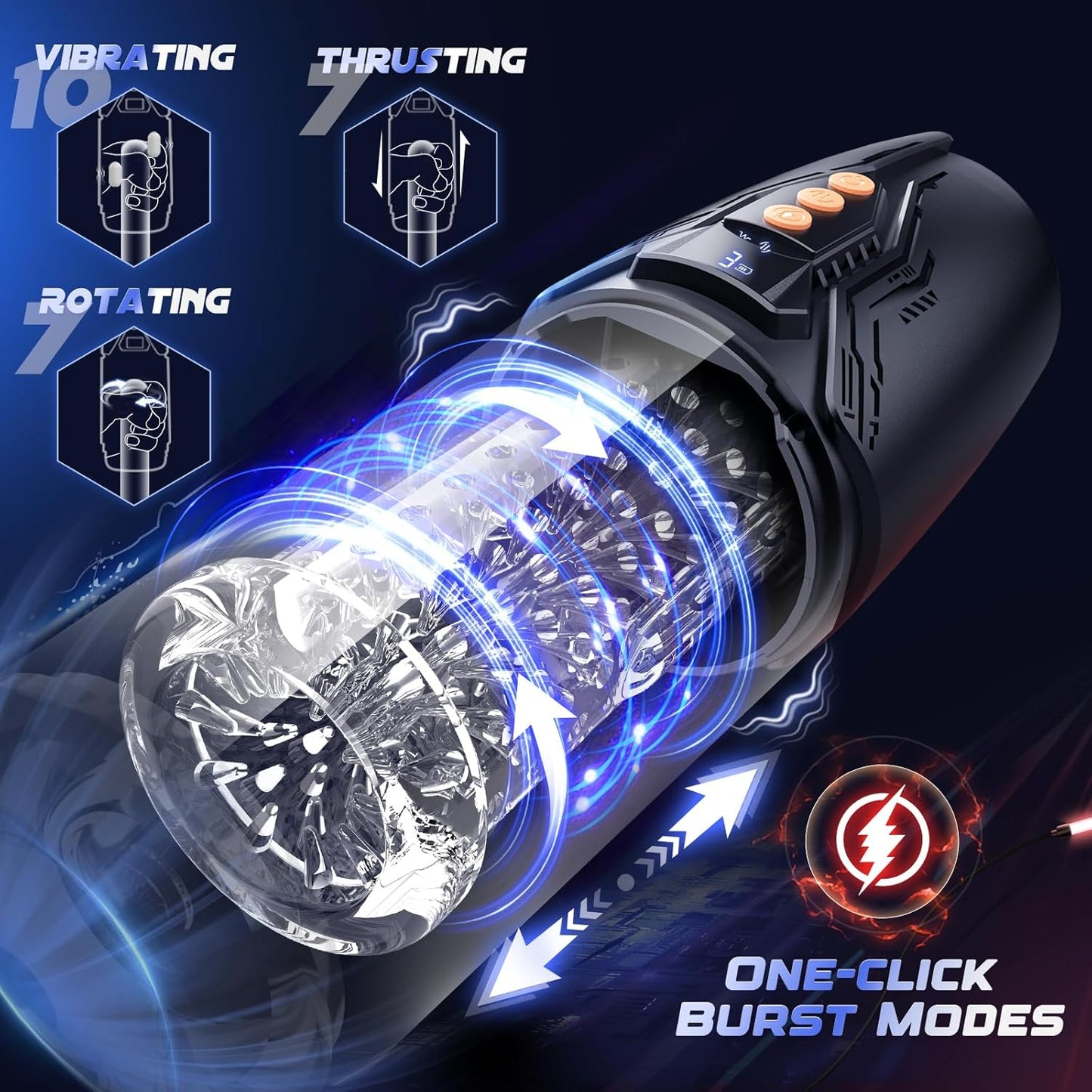 DarkCharm 4-in-1 Thrusting, Rotating & Vibrating Male Masturbator-2