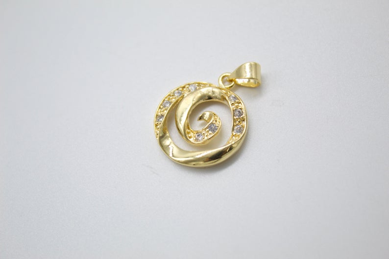 18K Gold Filled Swirl With CZ Cubic Zirconia Stone Pendant-1