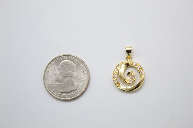 18K Gold Filled Swirl With CZ Cubic Zirconia Stone Pendant-2