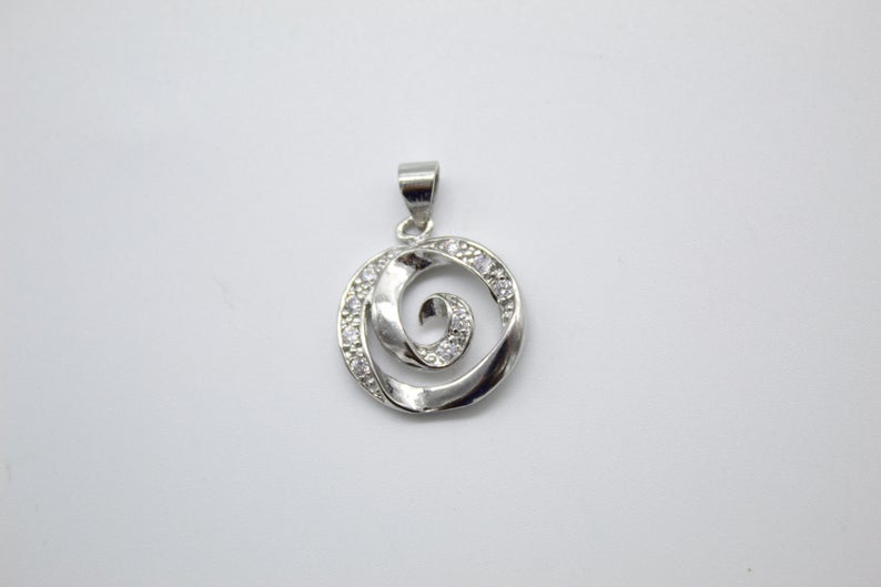 18K Gold Filled Swirl With CZ Cubic Zirconia Stone Pendant-4