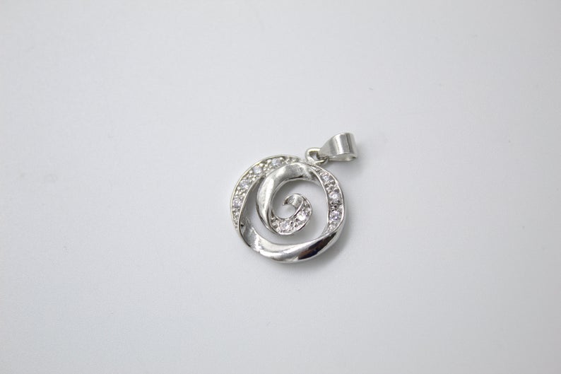 18K Gold Filled Swirl With CZ Cubic Zirconia Stone Pendant-5