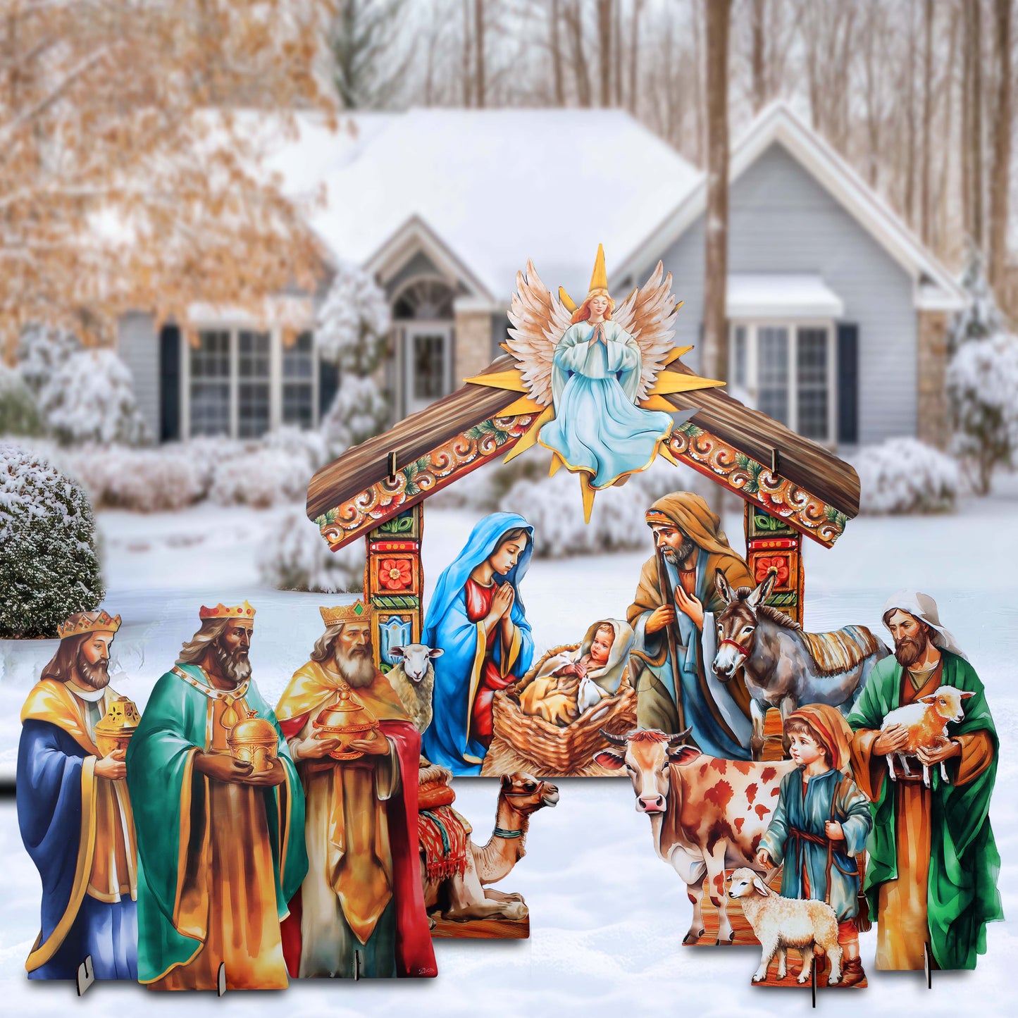 Life-Size Shepherds with Ox Outdoor - 3-Piece Set – Handcrafted Christmas Yard Display by G. DeBrekht - Nativity Holiday Decor - 8621038-3F-S3-XXLG-3