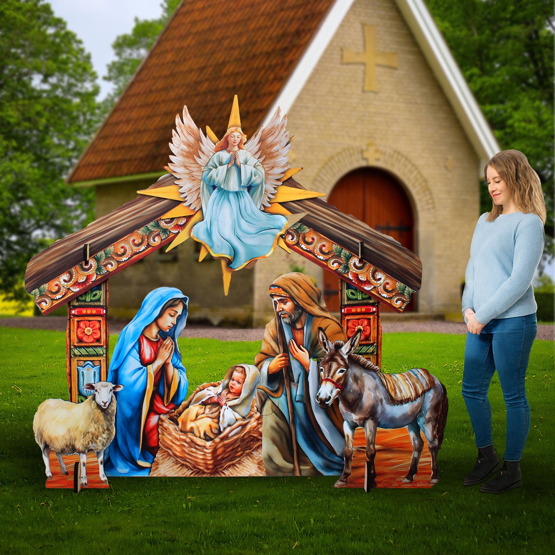 Life-Size Shepherds with Ox Outdoor - 3-Piece Set – Handcrafted Christmas Yard Display by G. DeBrekht - Nativity Holiday Decor - 8621038-3F-S3-XXLG-2