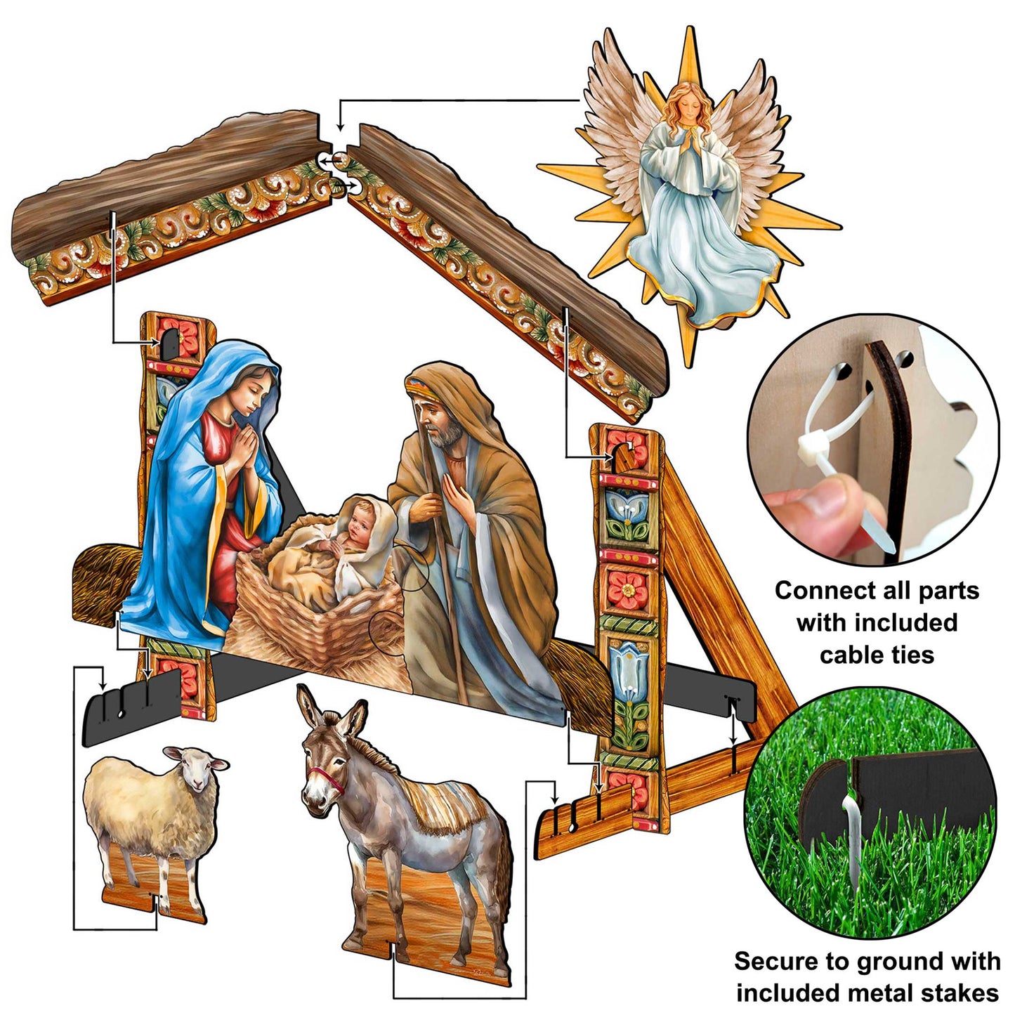 Life-Size Shepherds with Ox Outdoor - 3-Piece Set – Handcrafted Christmas Yard Display by G. DeBrekht - Nativity Holiday Decor - 8621038-3F-S3-XXLG-1