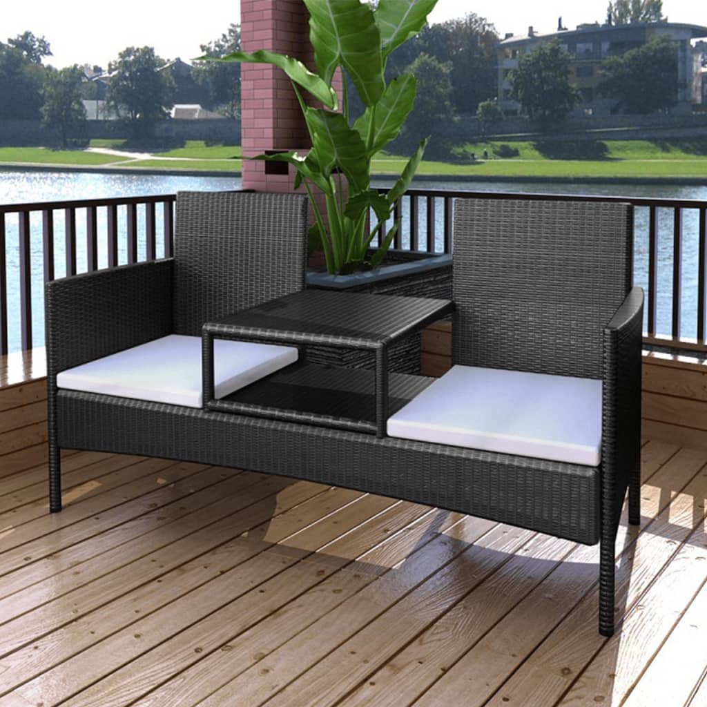 vidaXL 2-Seater Patio Sofa Outdoor Bistro Set Sofa with Tea Table Poly Rattan-5