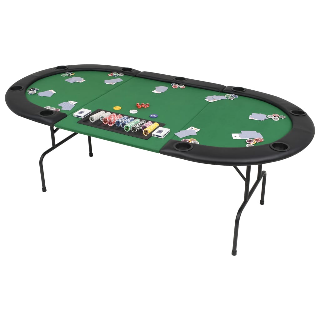 vidaXL 9-Player Folding Poker Table 3 Fold Oval Green-1