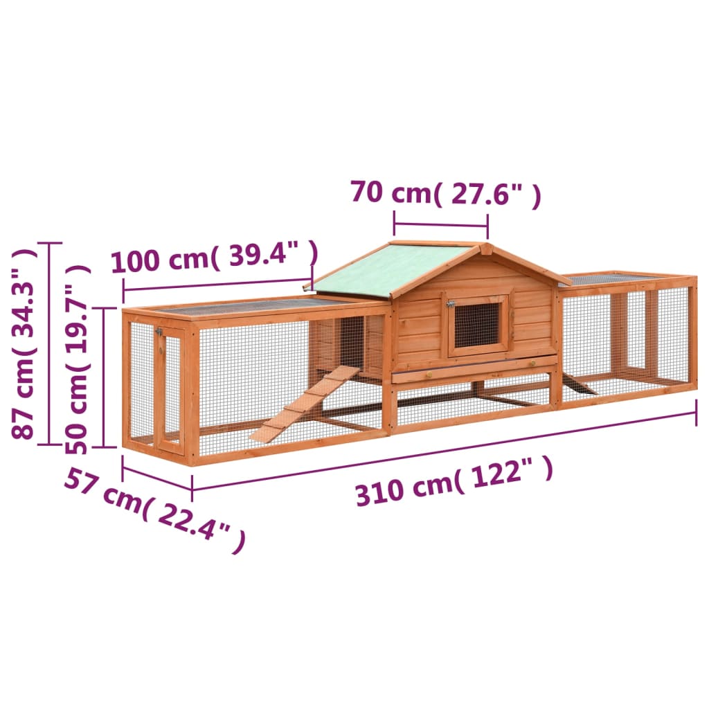 vidaXL Rabbit Hutch Bunny Cage with Pull Out Tray Rabbit Enclosure Solid Wood-3