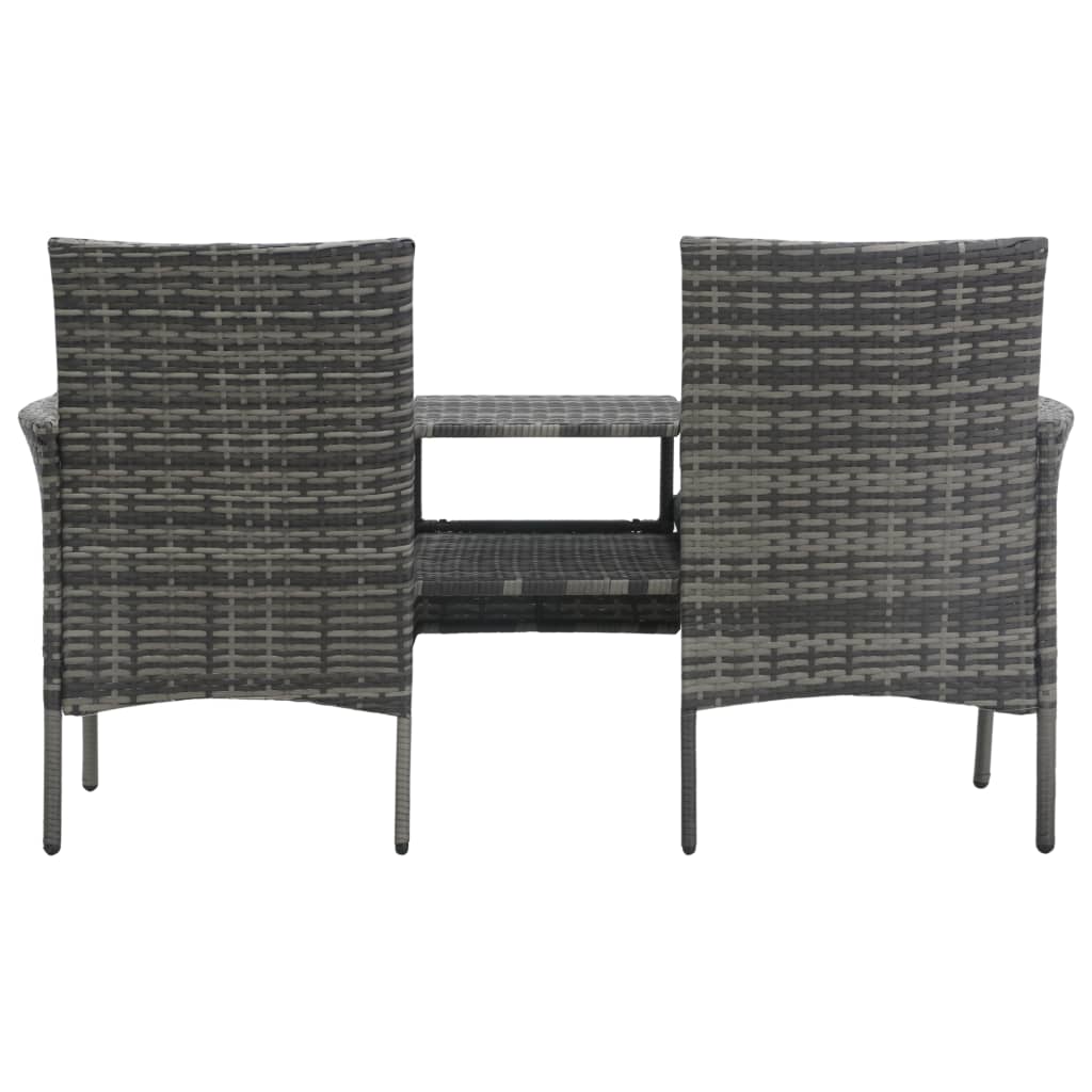 vidaXL 2-Seater Patio Sofa Outdoor Bistro Set Sofa with Tea Table Poly Rattan-3
