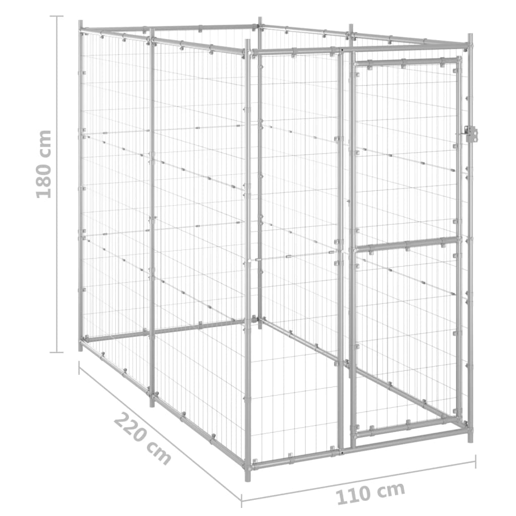 vidaXL Outdoor Dog Kennel Galvanized Steel 43.3"x86.6"x70.9"-4