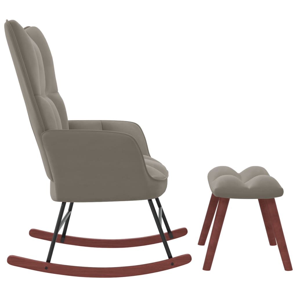 vidaXL Rocking Chair with Ottoman Light Gray Velvet-1