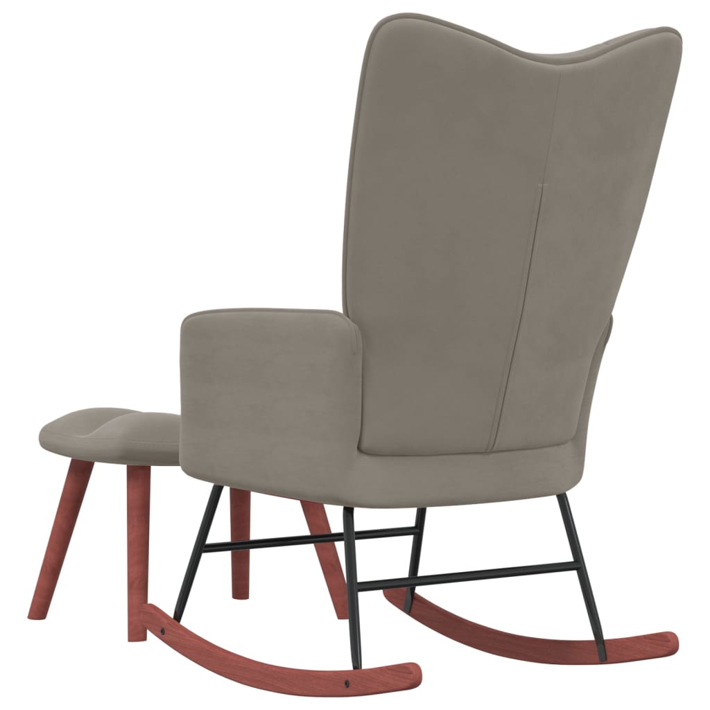 vidaXL Rocking Chair with Ottoman Light Gray Velvet-2