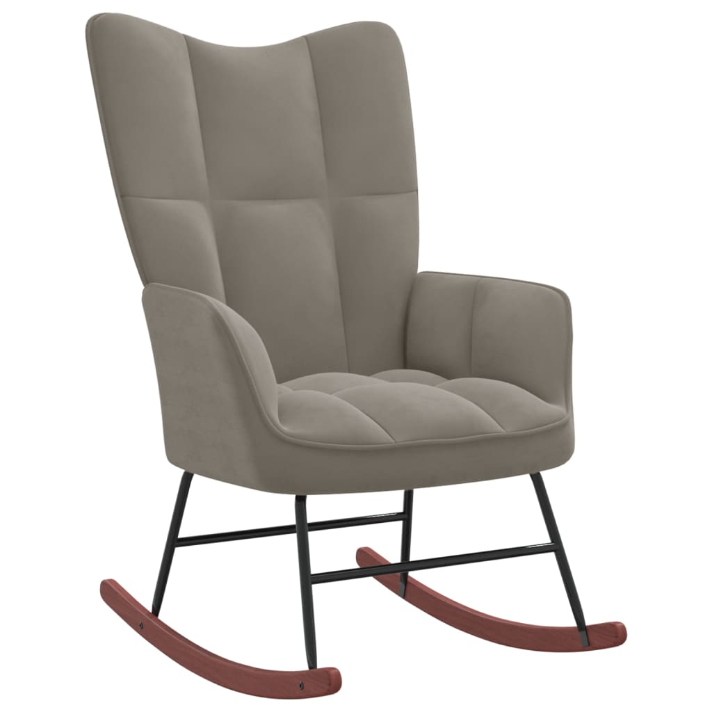 vidaXL Rocking Chair with Ottoman Light Gray Velvet-3