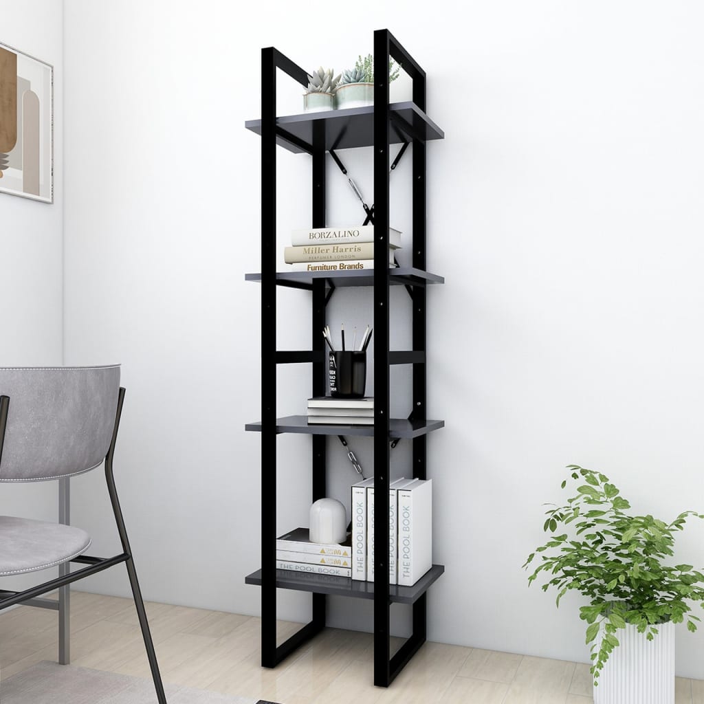 vidaXL 4-Tier Book Cabinet Gray 15.7"x11.8"x55.1" Engineered Wood-1
