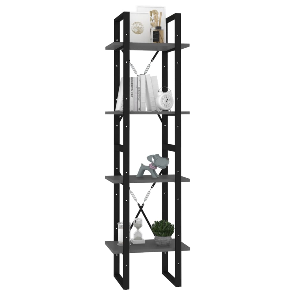 vidaXL 4-Tier Book Cabinet Gray 15.7"x11.8"x55.1" Engineered Wood-2