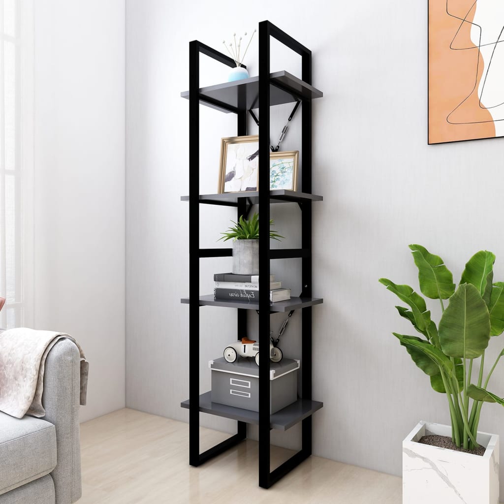 vidaXL 4-Tier Book Cabinet Gray 15.7"x11.8"x55.1" Engineered Wood-5