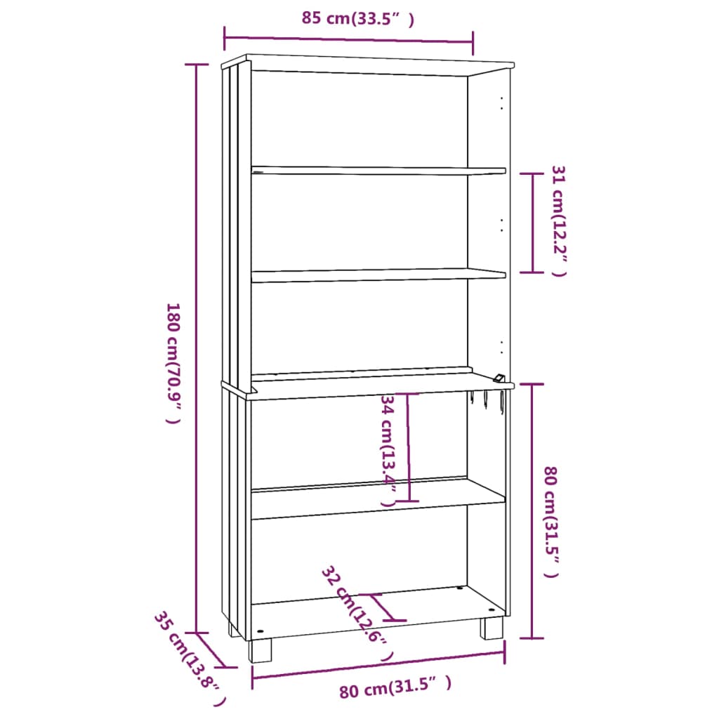 vidaXL Drawer Cabinet Bookshelf with Storage Shelves HAMAR Solid Wood Pine-4