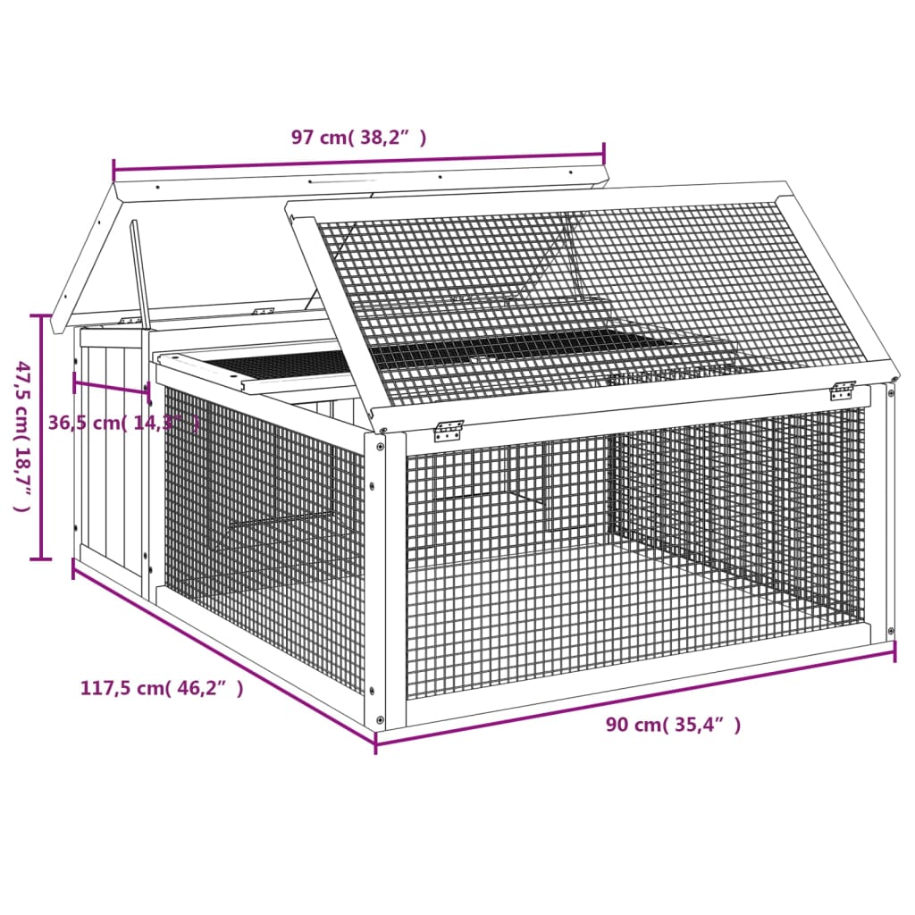 vidaXL Rabbit Hutch Brown 46.3"x38.2"x18.7" Solid Wood Pine-3