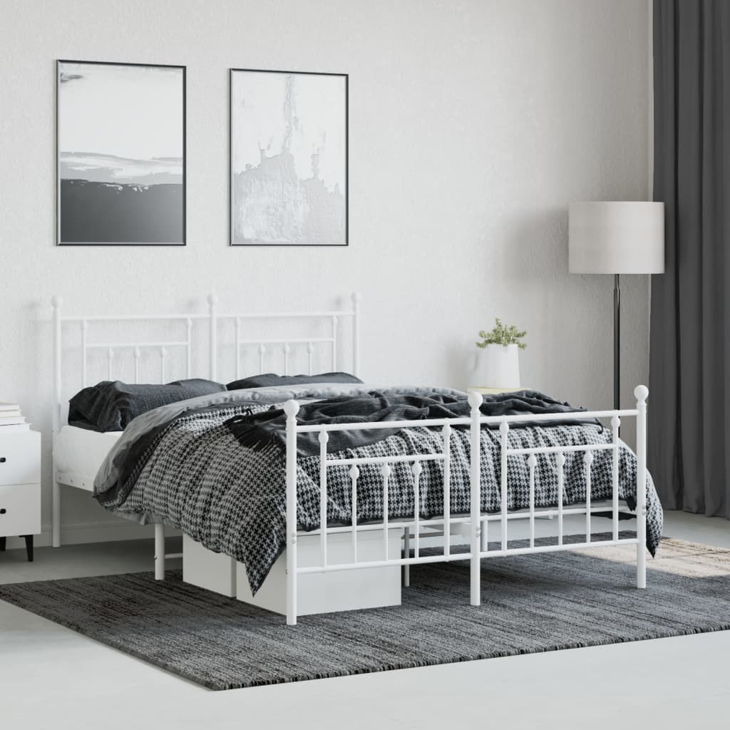 vidaXL Metal Bed Frame with Headboard and Footboard White 59.1"x78.7"-1
