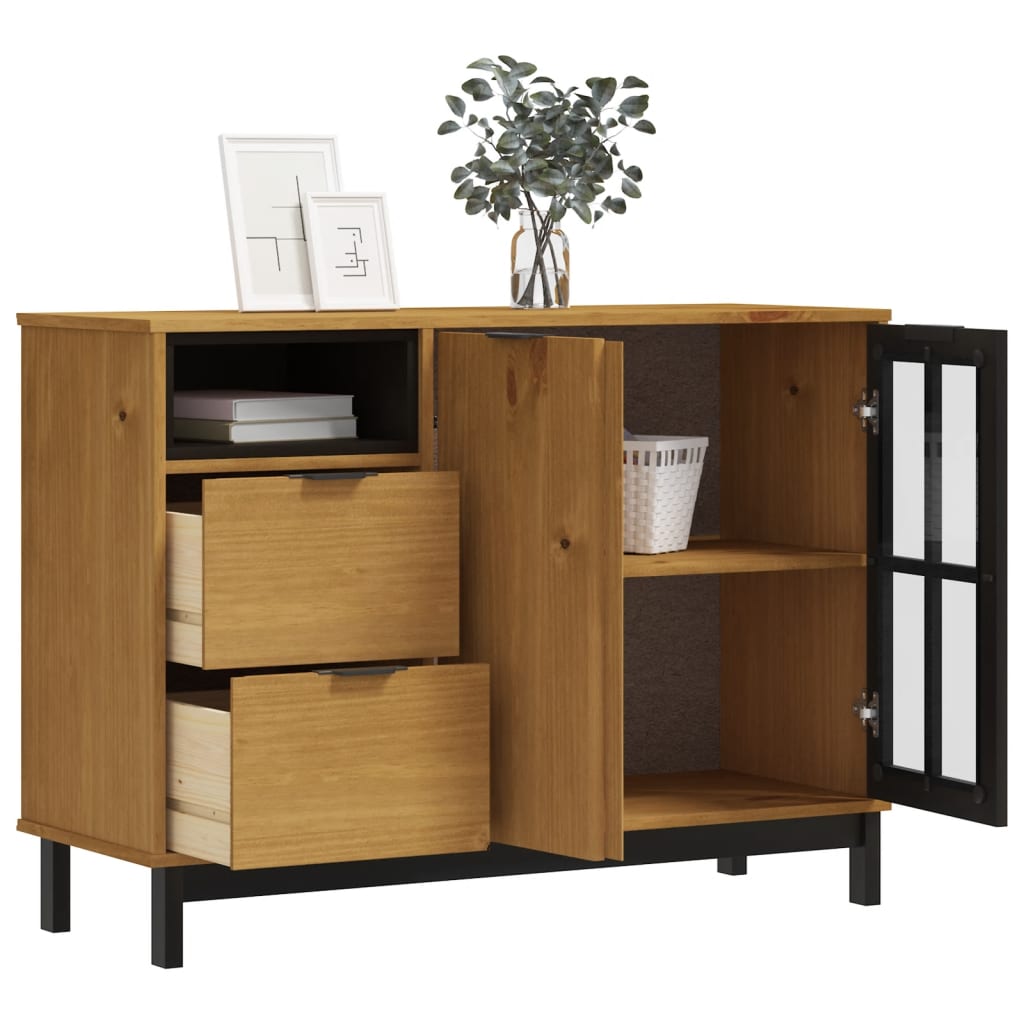 vidaXL Sideboard with Glass Door FLAM 43.3"x15.7"x31.5" Solid Wood Pine-1
