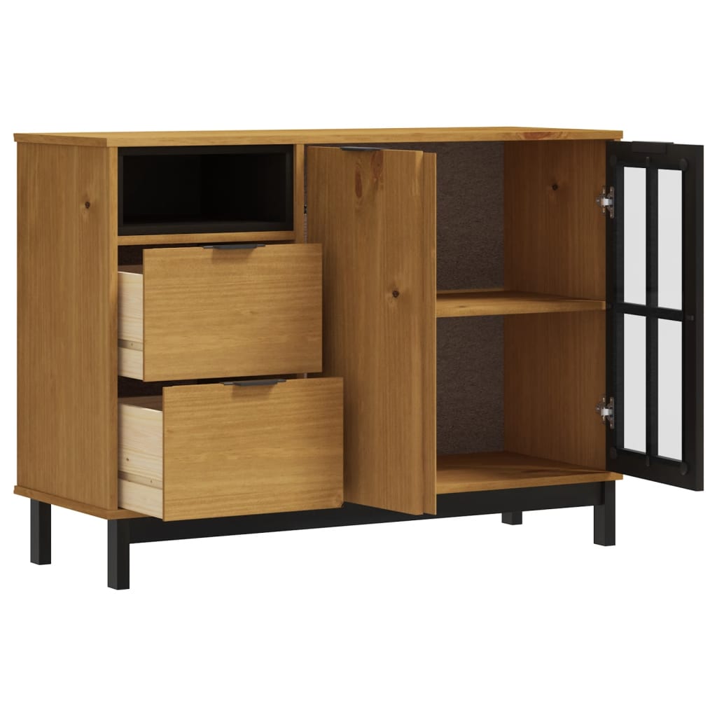vidaXL Sideboard with Glass Door FLAM 43.3"x15.7"x31.5" Solid Wood Pine-2
