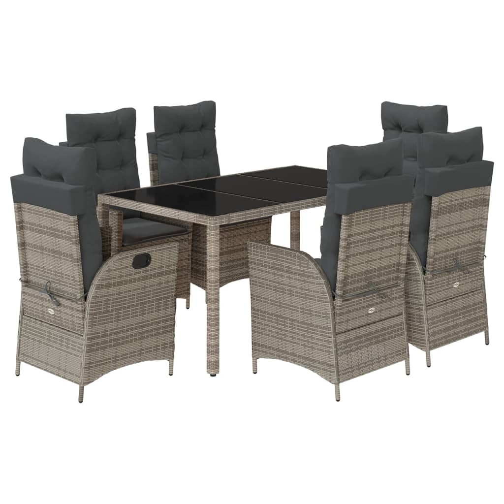 vidaXL 7 Piece Patio Dining Set with Cushions Gray Poly Rattan-1
