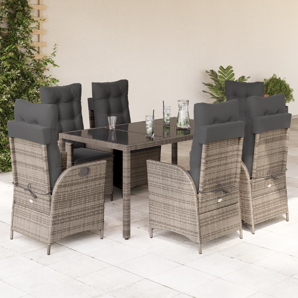 vidaXL 7 Piece Patio Dining Set with Cushions Gray Poly Rattan-0