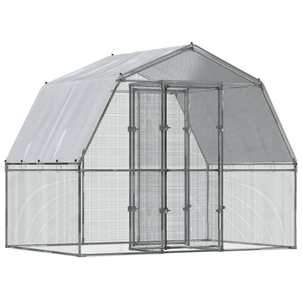 vidaXL Chicken Cages with Roof and Door Hen Coop 2 Pcs Silver Galvanized Steel-3