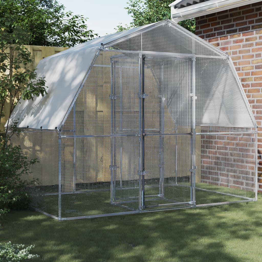 vidaXL Chicken Cages with Roof and Door Hen Coop 2 Pcs Silver Galvanized Steel-1