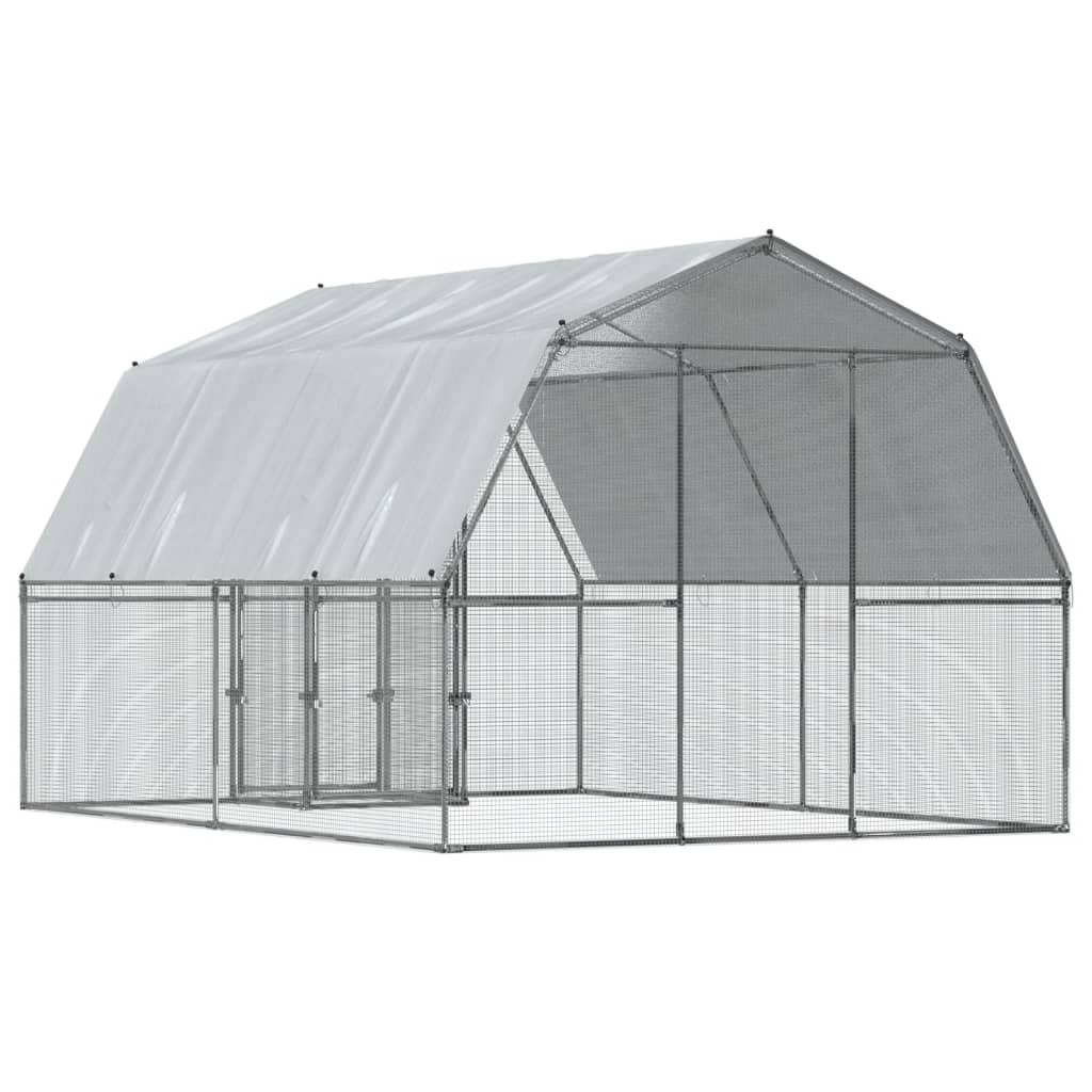 vidaXL Chicken Cages with Roof and Door Hen Coop 2 Pcs Silver Galvanized Steel-2
