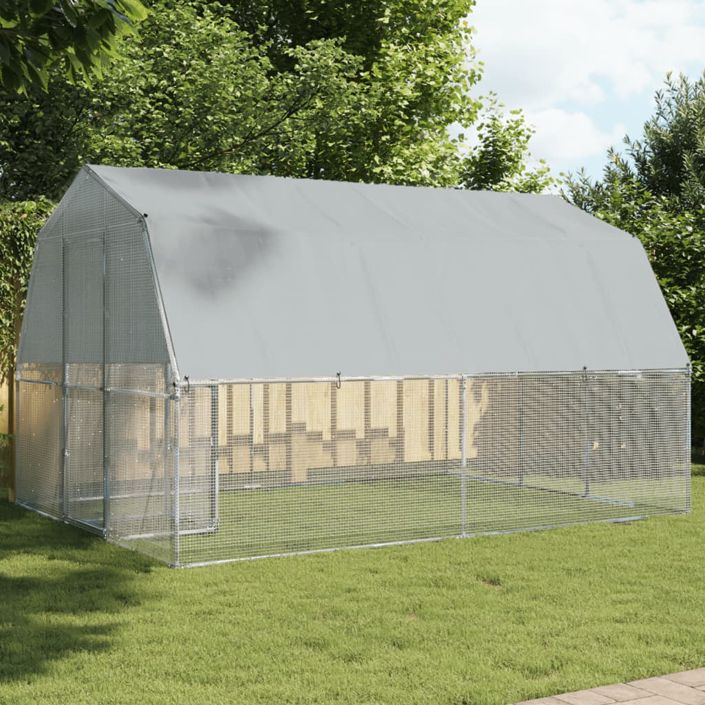 vidaXL Chicken Cages with Roof and Door Hen Coop 2 Pcs Silver Galvanized Steel-0