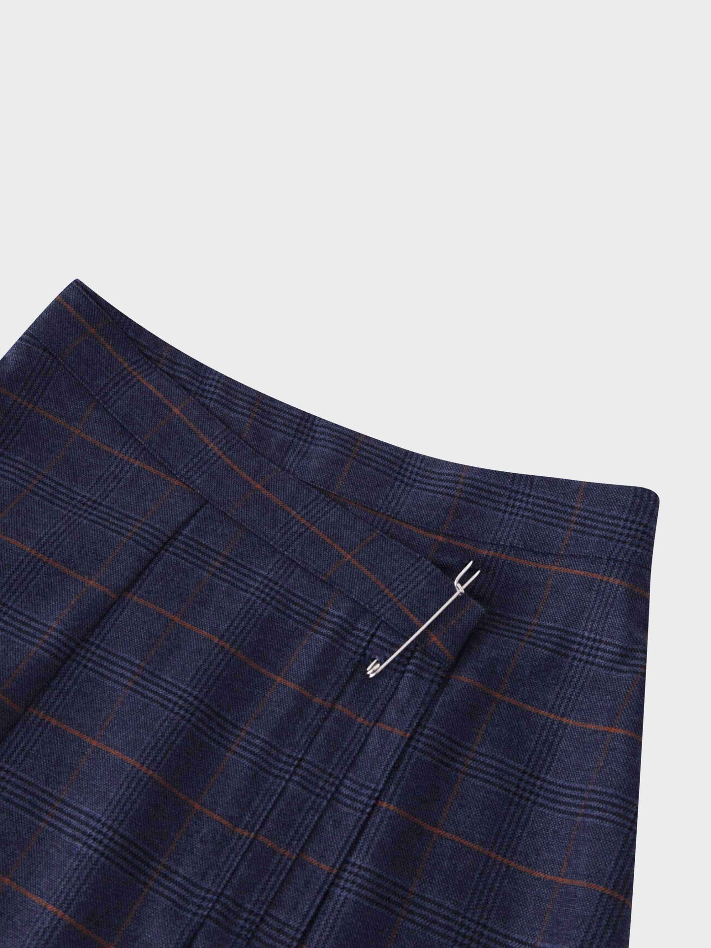 Pin Closure Wrap Skirt-Blue Plaid-3