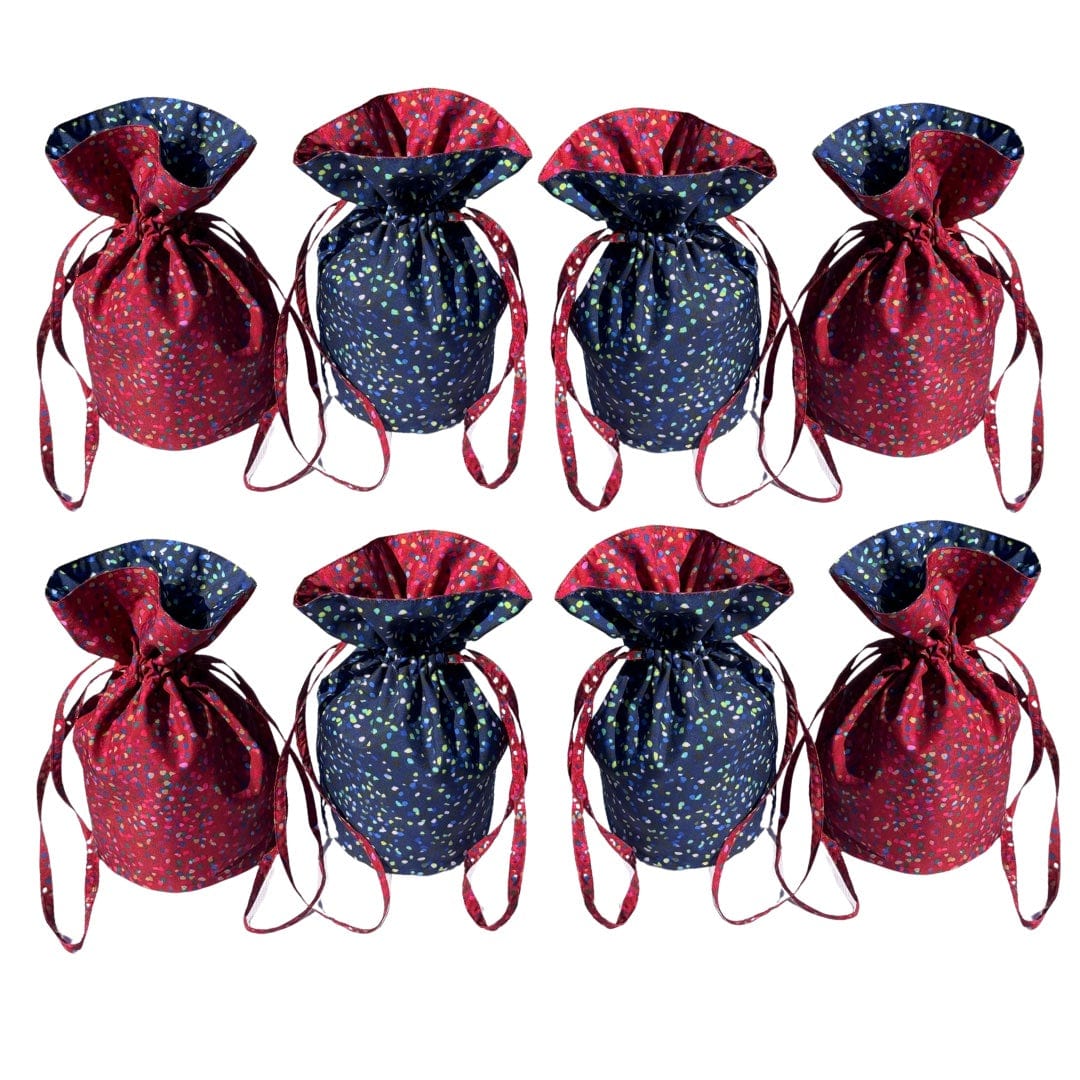 Medium Reusable Fabric Gift Bag | Blue & Red Confetti-4