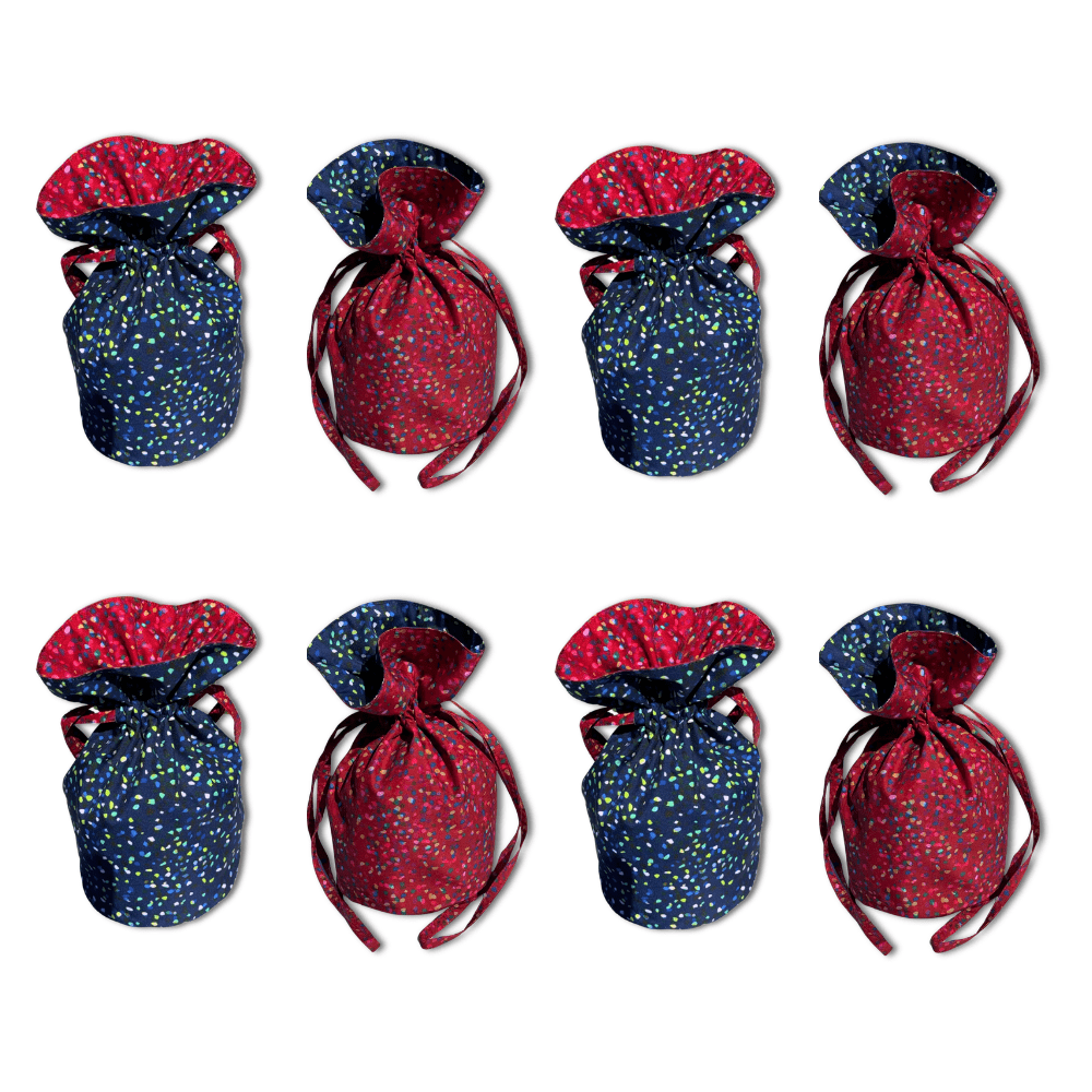 Medium Reusable Fabric Gift Bag | Blue & Red Confetti-7