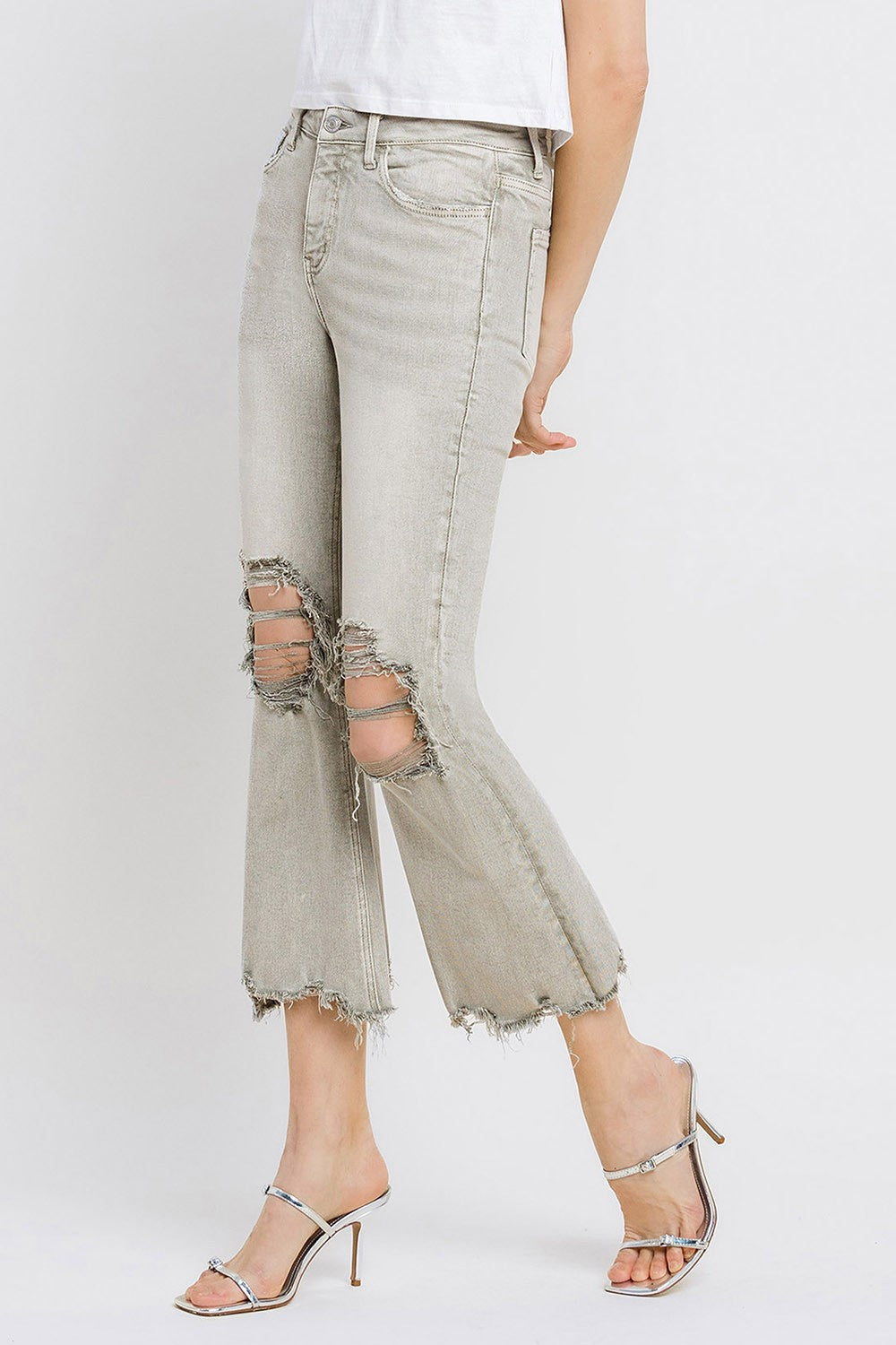 Lovervet Distressed Raw Hem Cropped Flare Jeans-0
