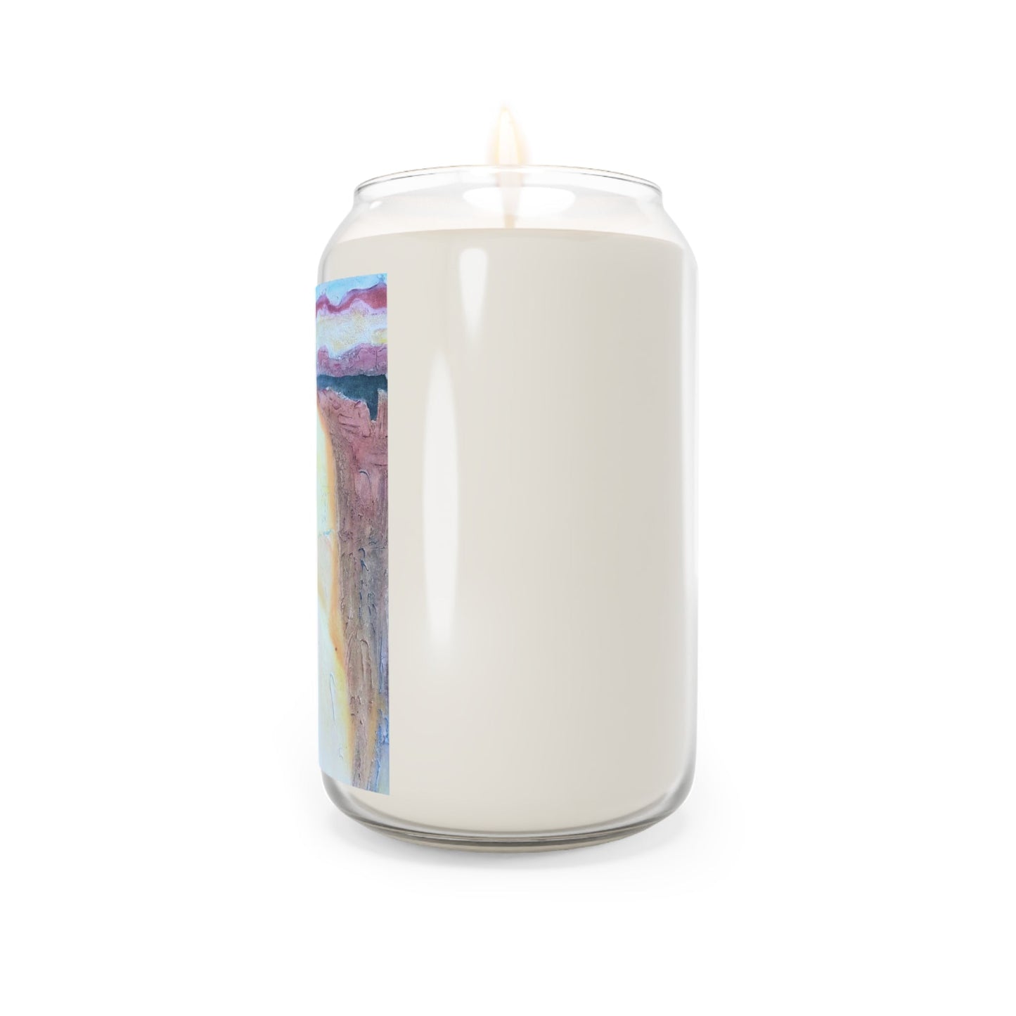 13.75oz Eco-Friendly Scented or Unscented Soy Wax Candle Jar with 'Southwest Mixed Media' Abstract Artwork by American Artist Barbara Cleary-3