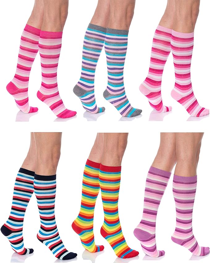 6 Pairs Women's Colorful Knee High Socks – Soft & Durable Combed Cotton (Size 9-11)-2