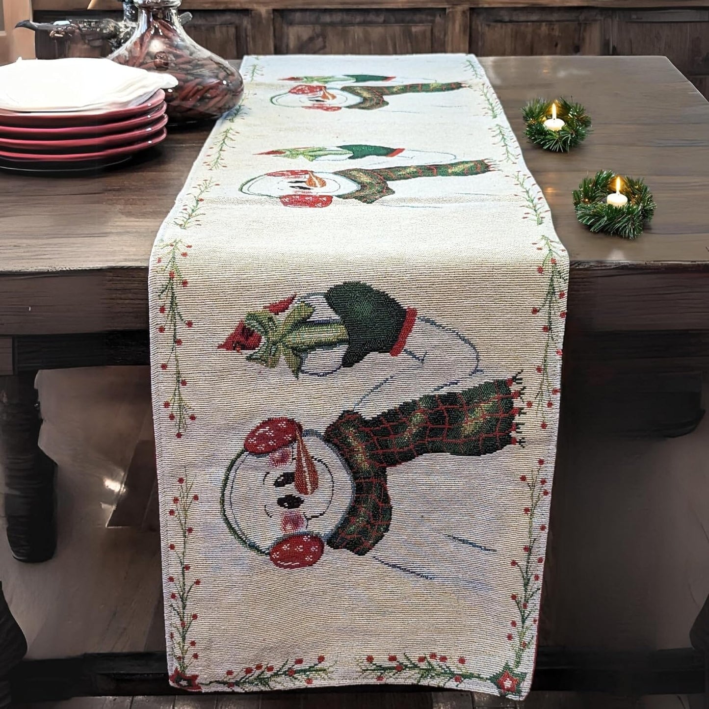 DaDa Bedding Magical Snowman Holiday Woven Tapestry Dining Table Runner (9733)-4