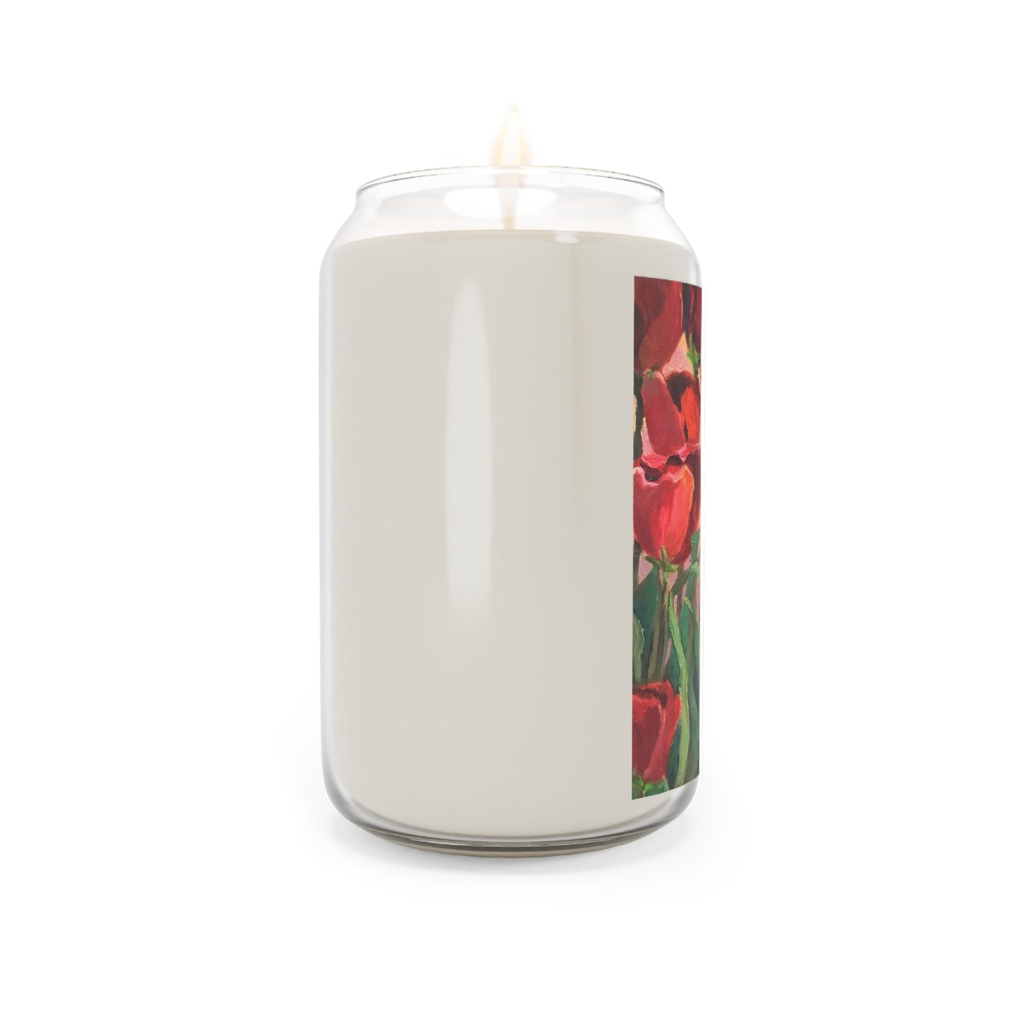 13.75oz Eco-Friendly Scented or Unscented Soy Wax Candle Jar with 'Tulips' Floral Artwork by American Artist Barbara Cleary-4