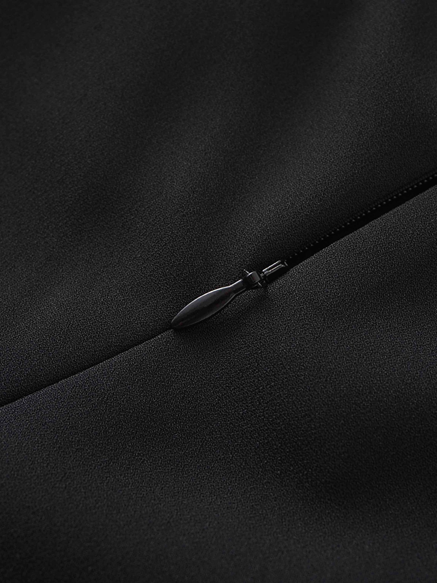 Faux Satin Crew Neck Slip Dress-Black-4
