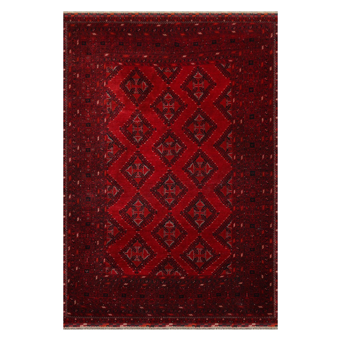 7' x 10'6" Hand Knotted Afghanistan Tribal Wool 200 KPSI Veg Dyes Area Rug Red-0