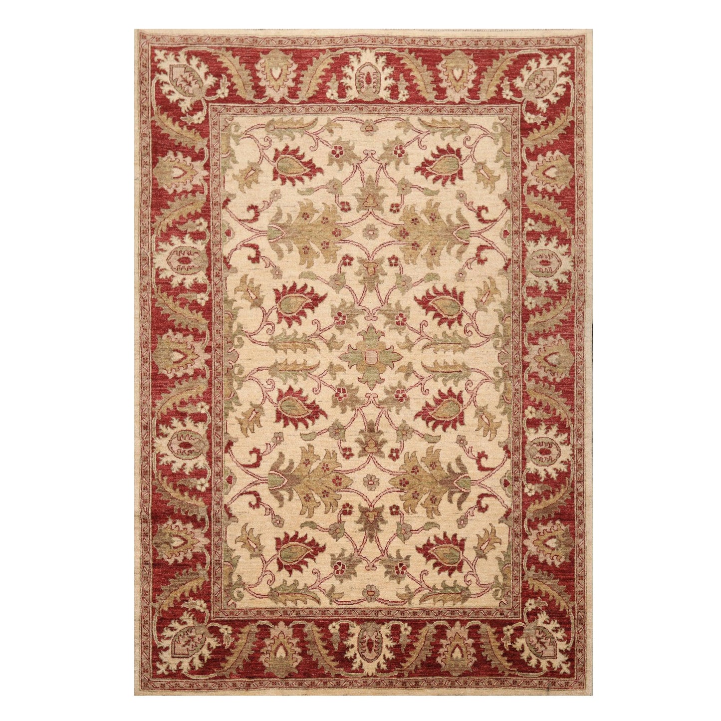 5'9" x 8'4" Hand Knotted Peshawar 100% Wool Arts and Craft Area Rug Beige-0