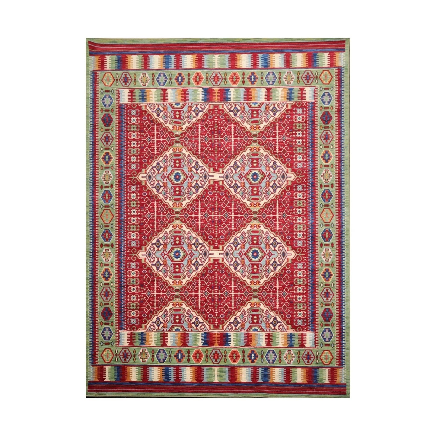 8' x 11' Geometric Traditional Wool Area Rug Red Made in USA-0