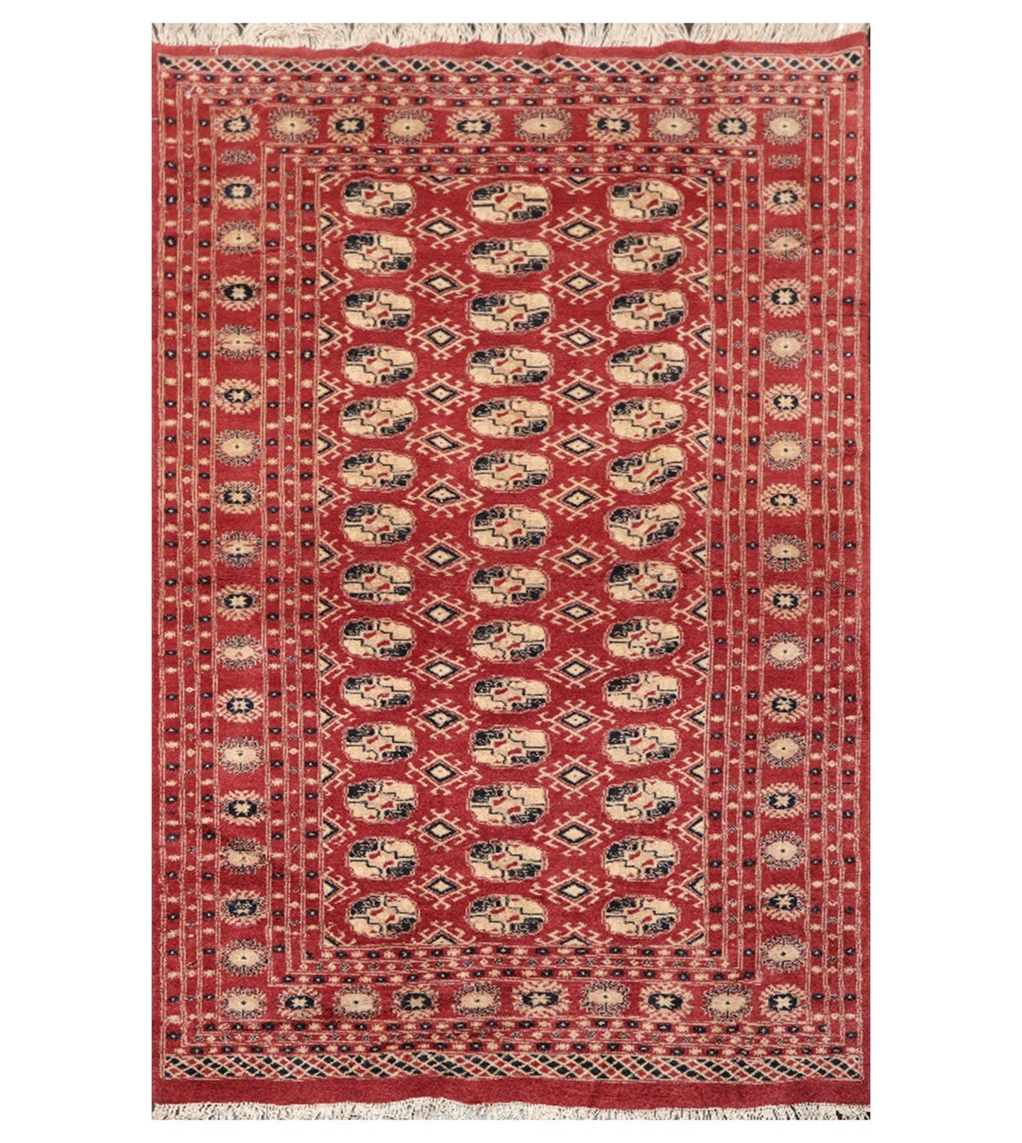 4'2"x6'4" Hand Knotted Wool Bokhaara Traditional 250 KPSI Oriental Area Rug Rust-0