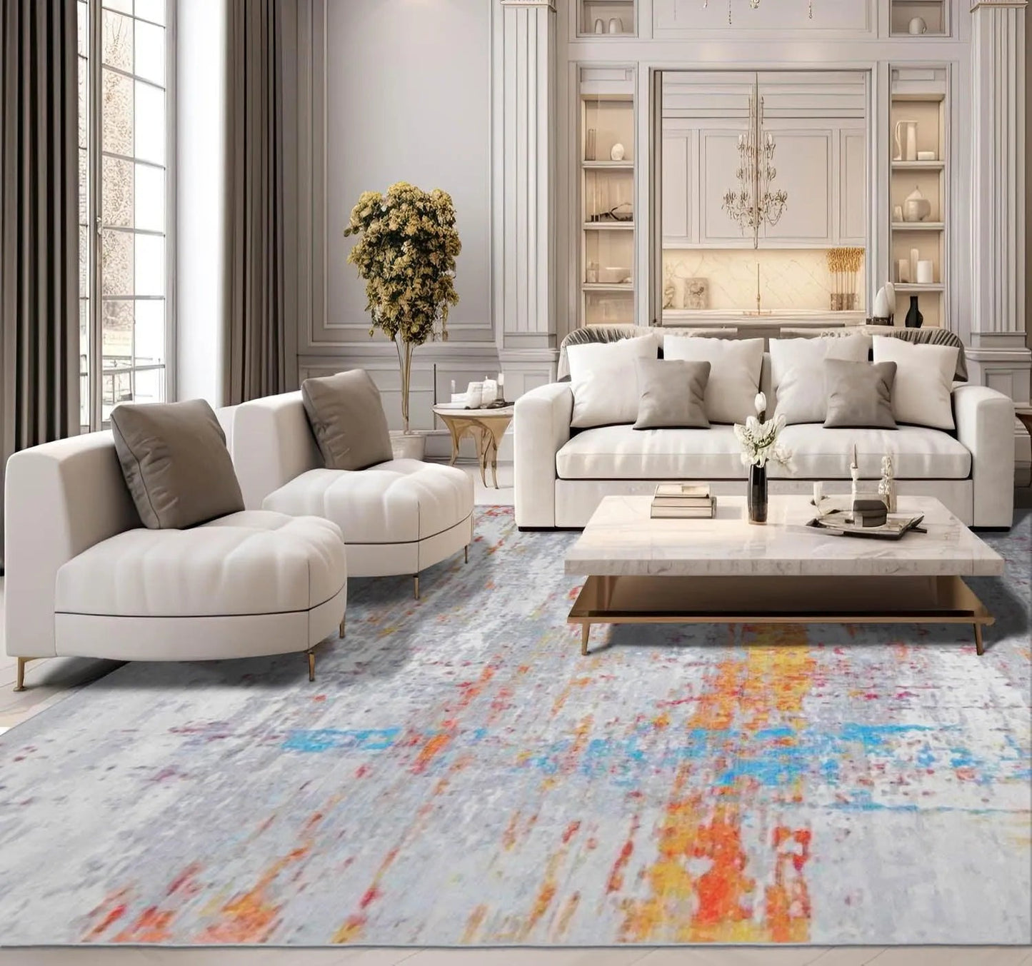 LoomBloom Multi Sizes Beige Machine Made Contemporary/Abstract Abstract Flatweave Polyester Oriental Area Rug-1