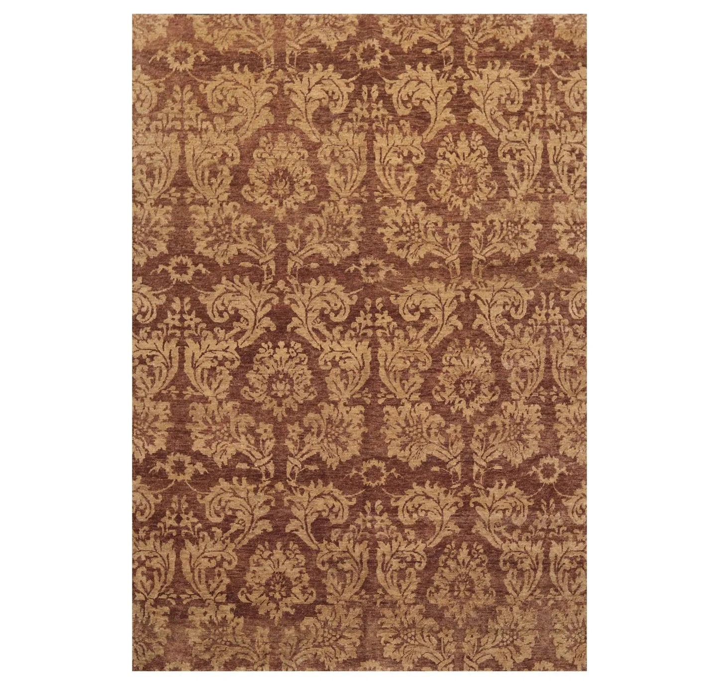 6' x 8'8'' Hand Knotted New Zealand Wool Damask Antique Finish Area Rug Brown-0