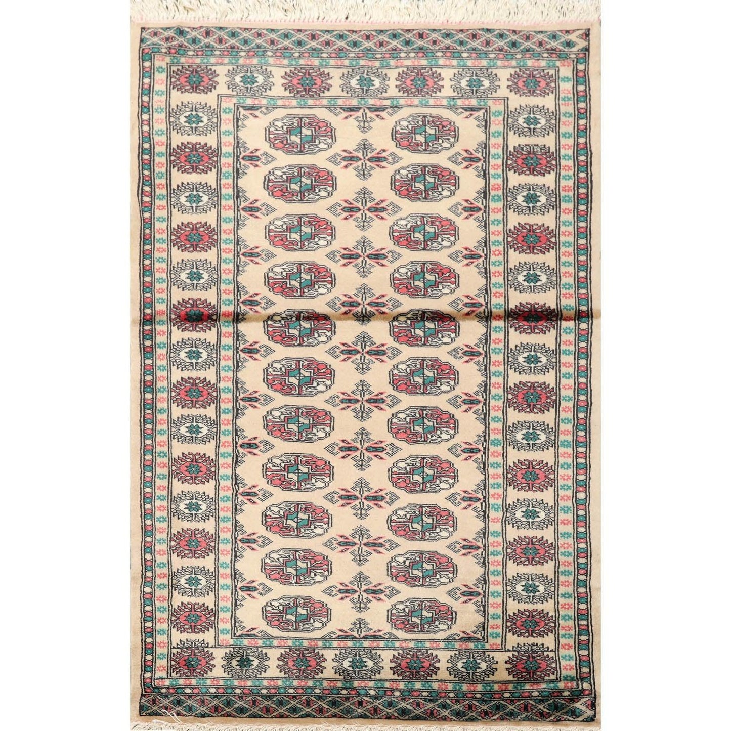 3'2" x 4'11” Hand Knotted Wool Bokhara with Silky Sheen Oriental Area Rug Beige-0