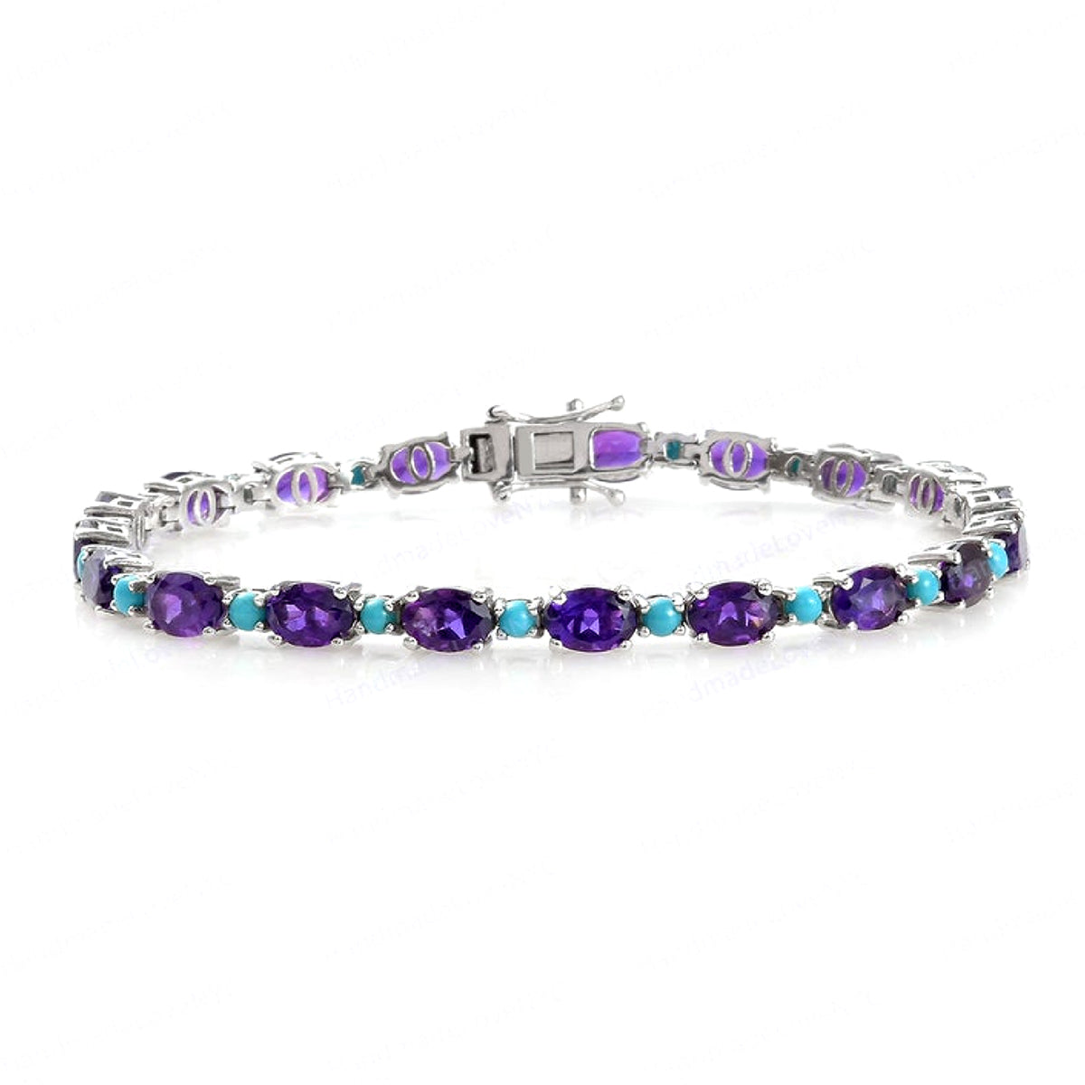 Amethyst & Turquoise Tennis Bracelet – 925 Sterling Silver-0