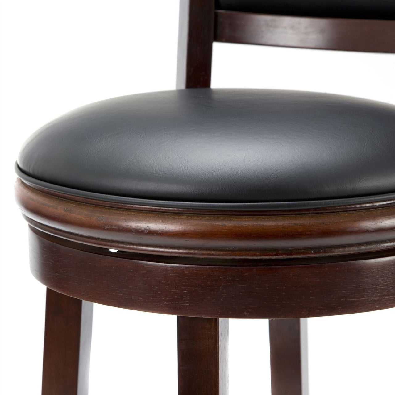 Cherry 29-inch Solid Wood Bar Stool with Faux Leather Swivel Seat-1