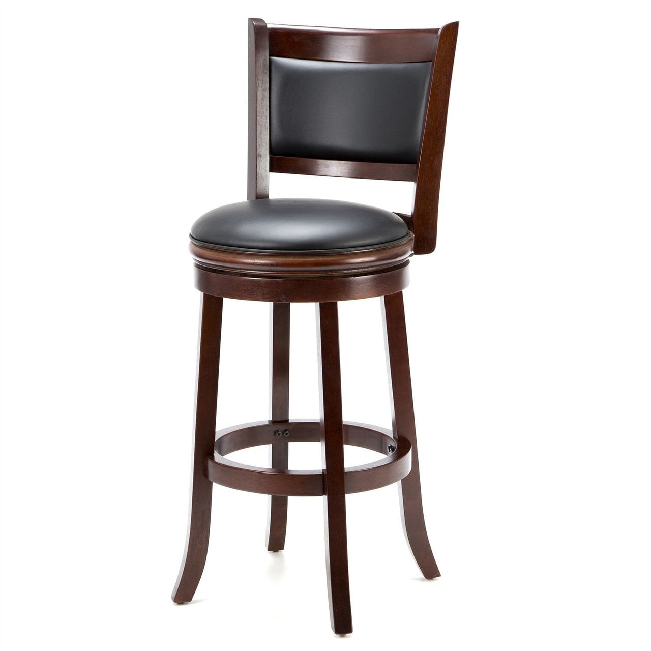 Cherry 29-inch Solid Wood Bar Stool with Faux Leather Swivel Seat-2