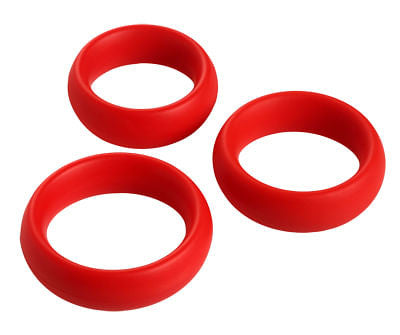3 Piece Silicone Cock Ring Set - Red-0